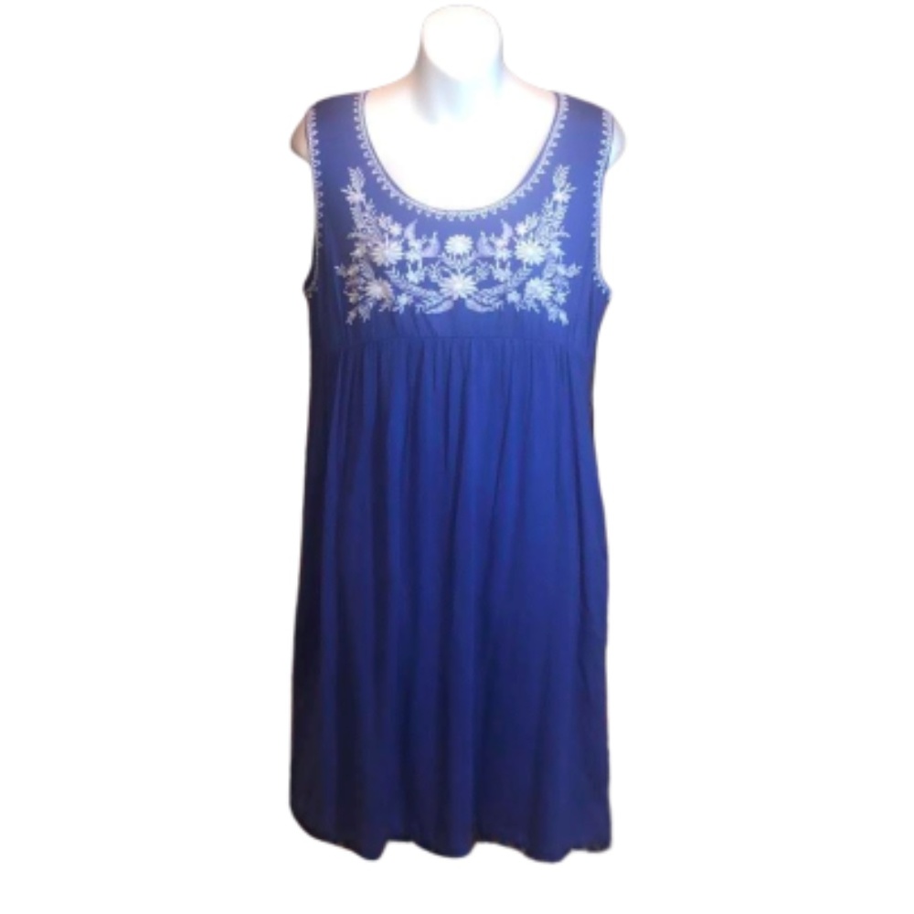 Royal Blue Embroidered Sleeveless Dress
